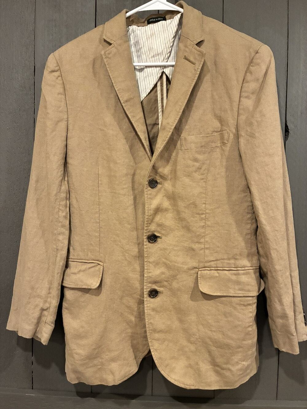 J.Crew Men’s 100% Irish Linen Blazer 38S Tan Beige Sport Coat Wedding